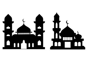 Mosque icon set. mosque silhouette vector design set. mosque background vector set. black mosque vector set with isolated background. 