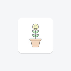 Money Plant lineal color icon, vector, pixel perfect, illustrator file