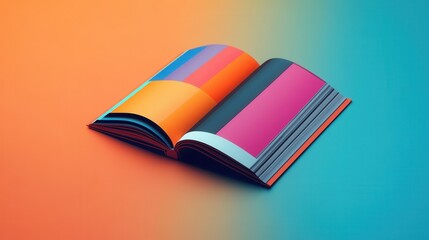 Open magazine mock-up featuring vibrant, colorful pages, showcasing a creative layout ideal for design presentations