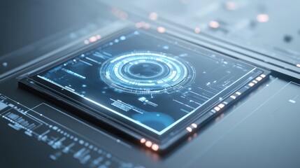 Obraz premium A D render of a futuristic business center with digital touchscreens and holographic projections.