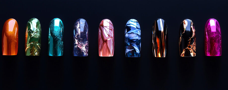Collection of colorful nail designs showcases creative techniques and vibrant colors in a time-lapse progression from start to finish