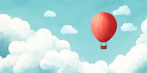 Fototapeta premium Red hot air balloon soars in the bright blue sky