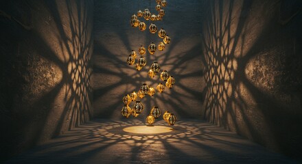 Hanging Decorative Orbs Illuminate Room with Intricate Shadow Patterns