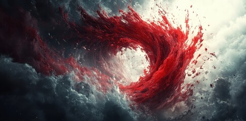 Fototapeta premium Red swirling vortex emerges amidst a turbulent cloudy environment