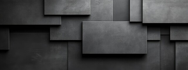 Minimalist black background with abstract shapes, perfect for design and banner templates. Featuring contemporary geometric wallpaper with negative space and a central white space for text.