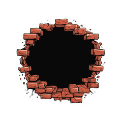 Broken brick wall with hole crack effect isolated vector design	