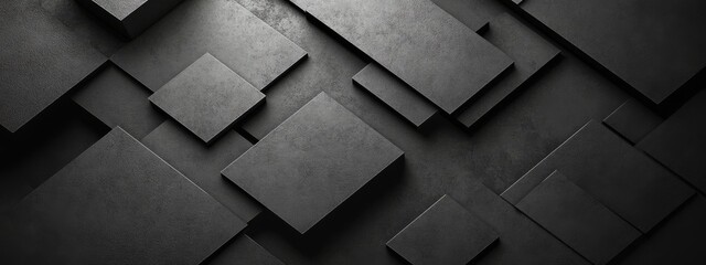Minimalist black background with abstract shapes for design and banner templates. Modern geometric wallpaper with negative space and a central white space for text.