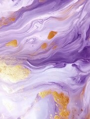 Purple and gold abstract art swirls; fluid acrylic paint background; design element