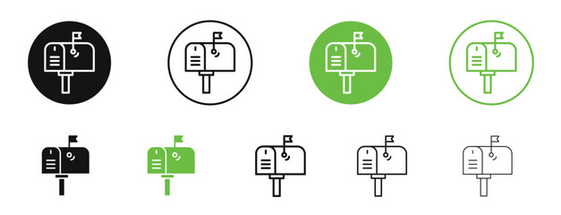 Mailbox icons in black and green colors collection