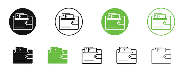 Wallet icons in black and green colors collection
