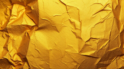 Crumpled gold foil creating abstract texture background for luxury design
