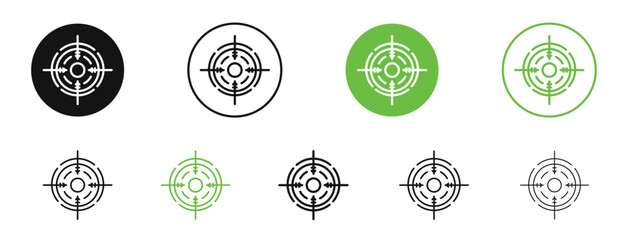Bullseye pointer icons in black and green colors collection