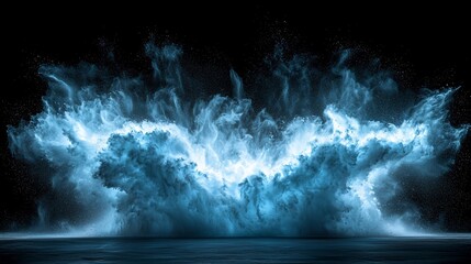 Glowing blue nebula explosion; cosmic event; dark background; science fiction; VFX