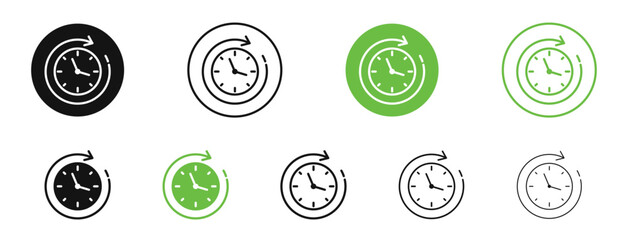 Time forward icons in black and green colors collection