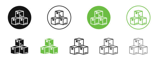 Boxes icons in black and green colors collection