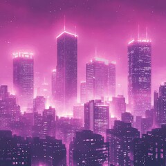Fototapeta premium Futuristic cityscape illuminated in shades of pink and purple