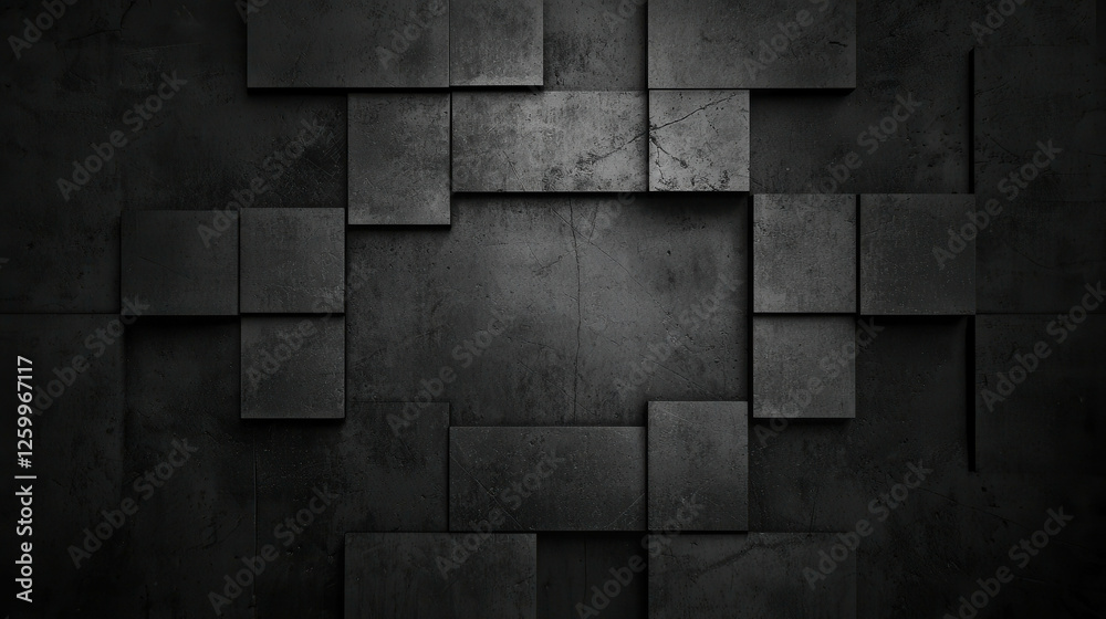 Poster dark abstract texture with geometric shapes and dimensional depth for modern design