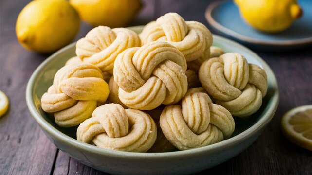 Lemon Knots: Tangy lemon-flavored cookies tied into knots. 