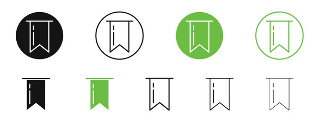 Bookmark icons in black and green colors collection