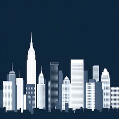 Obraz premium Majestic Cityscape of Towering Skyscrapers Silhouetted Against a Dark Blue Sky