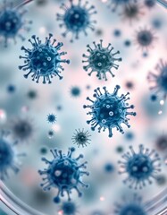 Microscopic Virus Closeup Rendering Blue Tones