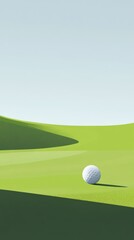 A golf ball resting on a bright green golf course