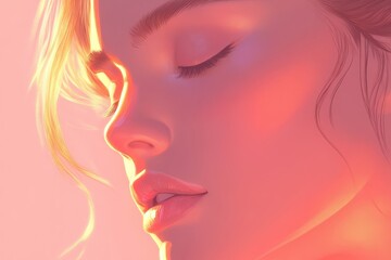 Close up of a womans face in warm golden light