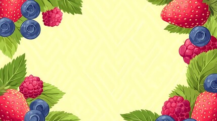 Berries illustration for culinary projects, showcasing a selection of fresh fruits like strawberries, blueberries, and raspberries. Comic book style.