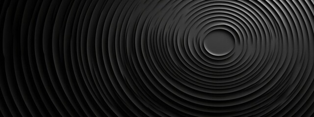 Minimalist black background with concentric circles for design, banner template. White space in the center of the page for text. Contemporary black and white pattern.