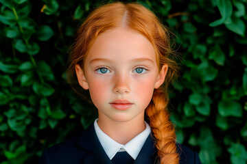 Portrait of a Young Girl with Red Hair and Freckles