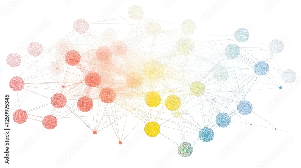 Poster a visualization of a decentralized finance network with blockchain nodes.