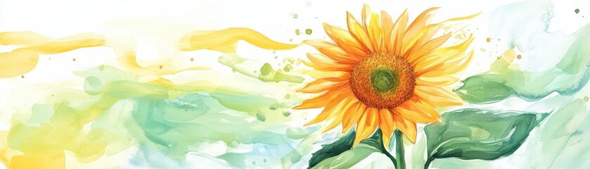 Obraz premium A vibrant watercolor painting of a sunflower against a colorful background, symbolizing joy and positivity, perfect for brightening any space.