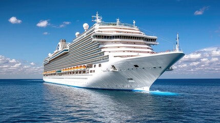 Cruise ship sailing on open ocean