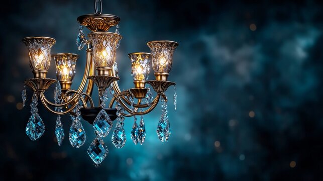 Elegant Chandel with Three Lights Against a Striking Blue Background Perfect for Modern Luxury Culture and Abstract Design Trends