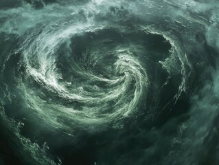 Swirling cloudscape, dark teal vortex, atmospheric background, nature art