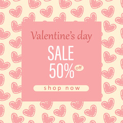 St valentines day sale discount banner. Vector illustration in flat style.