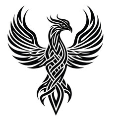 Fototapeta premium Tribal phoenix illustration with detailed wings and intricate body design