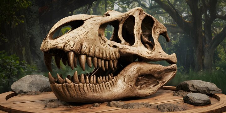High-Resolution Dinosaur Skull with Sharp Teeth and Aged Features
