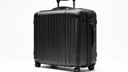 Fototapeta premium Matte black expandable suitcase with additional front pocket and retractable handle