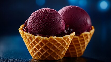 Delicious Acai Ice Cream in Waffle Cones