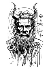 Norse Viking Warrior – Black & White Ink Illustration