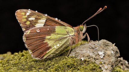 Obraz premium Stunning Close Up of a Butterfly on Mossy Stone Nature Exploration Detailed Macro Photography Vibrant Colors Artistic Viewpoint