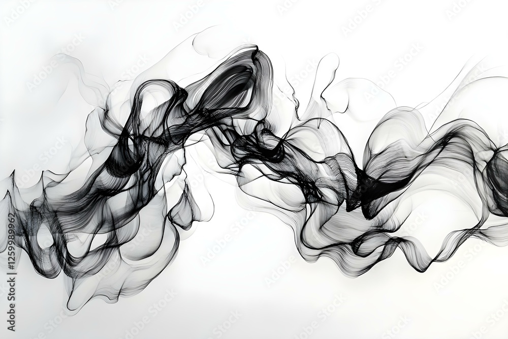 Aufkleber a dynamic abstract design featuring flowing black lines and shapes on a light background, creating a