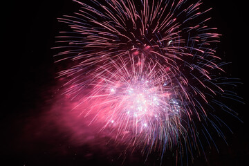 dettagli di fuochi d'artificio di colore rosso e rosa su sfondo nero