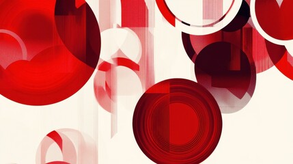 Abstract composition of red circles and lines on white background