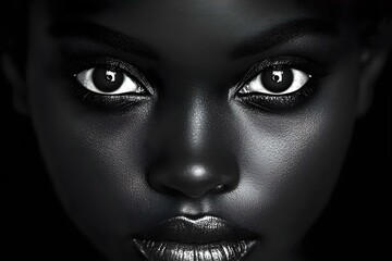 Fototapeta premium A close-up portrait of a person with striking features and intense eyes, captured in high contrast, highlighting skin texture. Concept Close-Up Portrait, Striking Features, Intense Eyes
