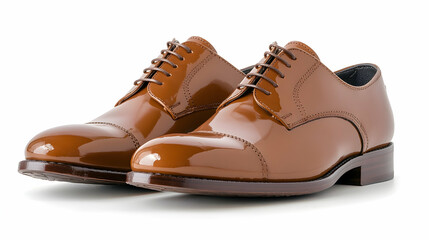 Polished brown leather shoes, formal style, studio shot, white background, for fashion e-commerce