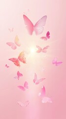 Fototapeta premium Pink butterflies gracefully fluttering around a radiant light source