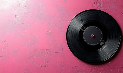 Black Vinyl Record On Pink Glitter Background