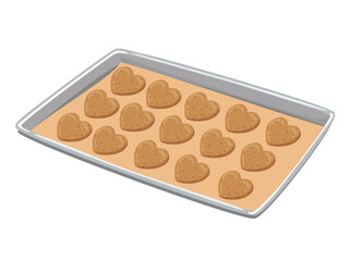Heart shaped cookies on a baking sheet. Cartoon vector illustration.